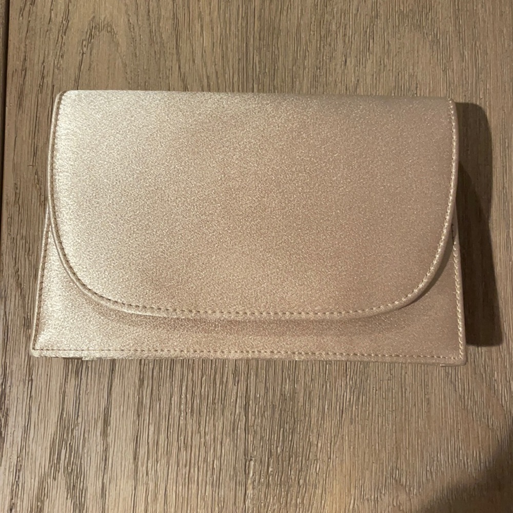 La Regale gold satin evening bag
